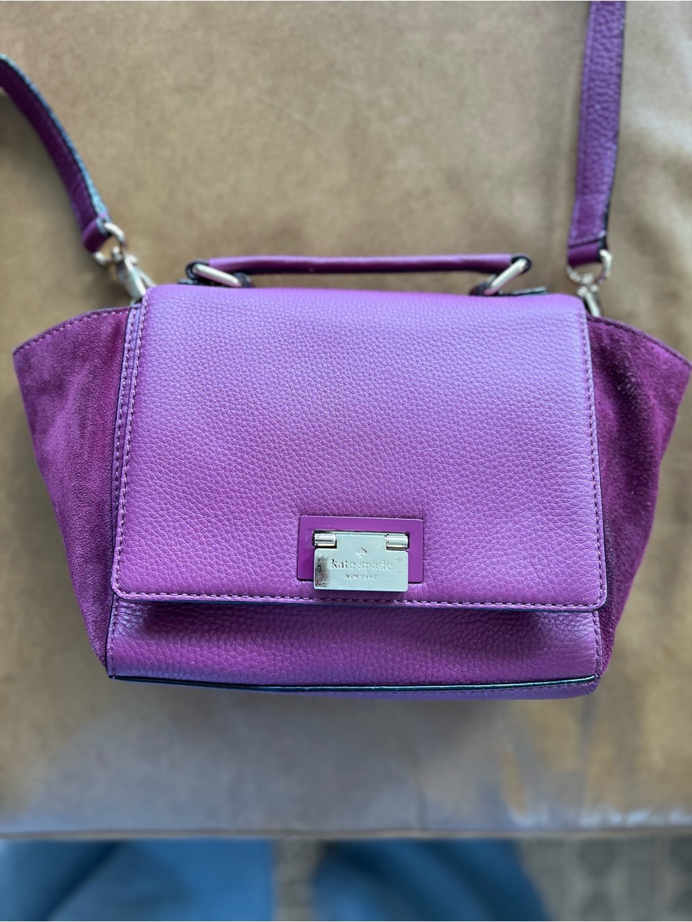 Kate Spade LEATHER SMALL LAUREL MAGNOLIA PARK SUEDE Crossbody BAG Purple